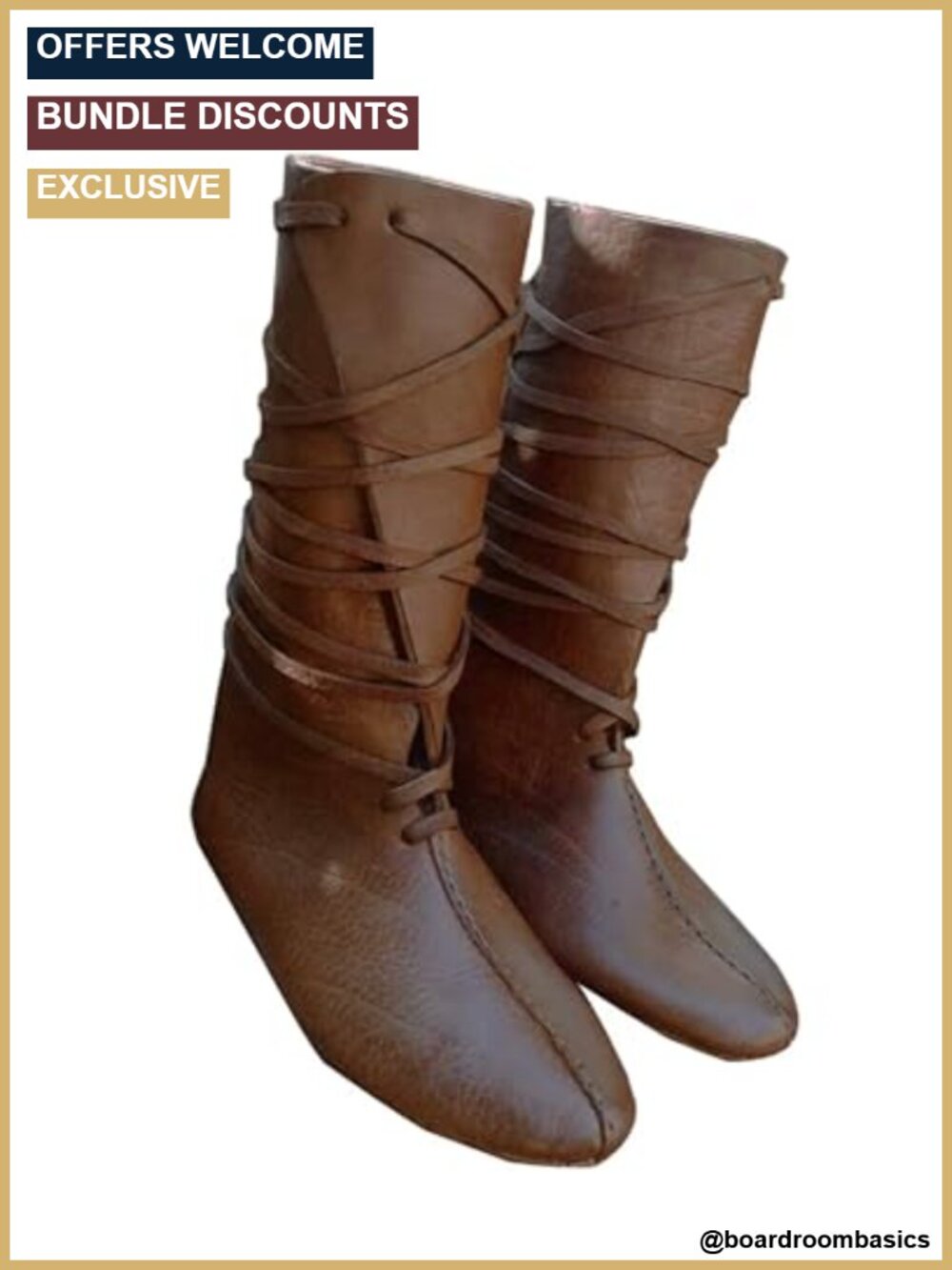 Faux Leather Mid Calf Lace Up Boots Cosplay Pirate Viking Stage